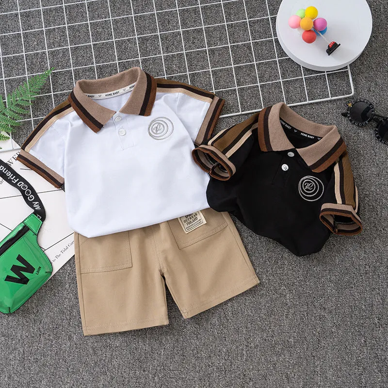 Boys' Summer Short Sleeve Suit 0-5 Years Old Children's Polo Shirt Lapel T-shirt Shorts 2 Pieces Set Foreign Trade Children's Wear Wholesale