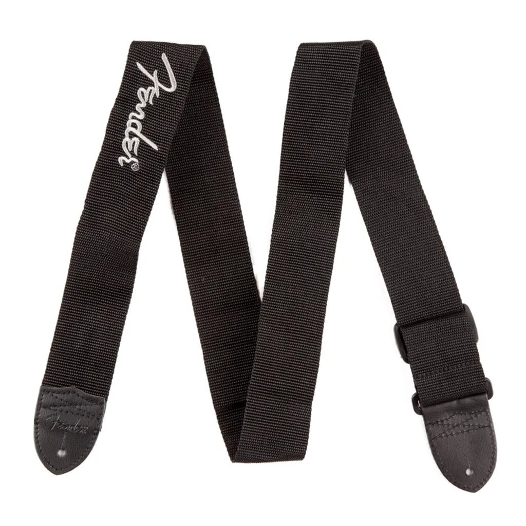 Fender - 2" Black Poly Strap w/ Grey Fender® Logo