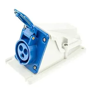 Gewiss GW62477 Low Voltage Screw Wiring 90 Degree Angled Surface-Mounting Socket-Outlet, IP44, 6 Reference, 2P E Pole, 200V-250V, 16 A, 50 Hz/60 Hz, Blue