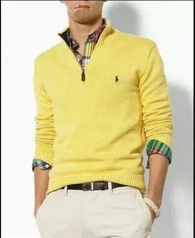 High-end casual half zipper mens polo sweater horse embroidery cotton pullover sweaters size M-2XL
