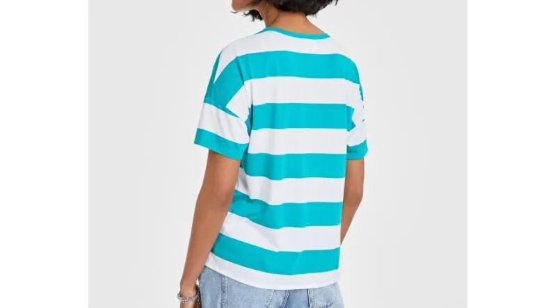 On 34th Women's Rugby Stripe Drop-Shoulder T-Shirt Laguna Cmb Size M