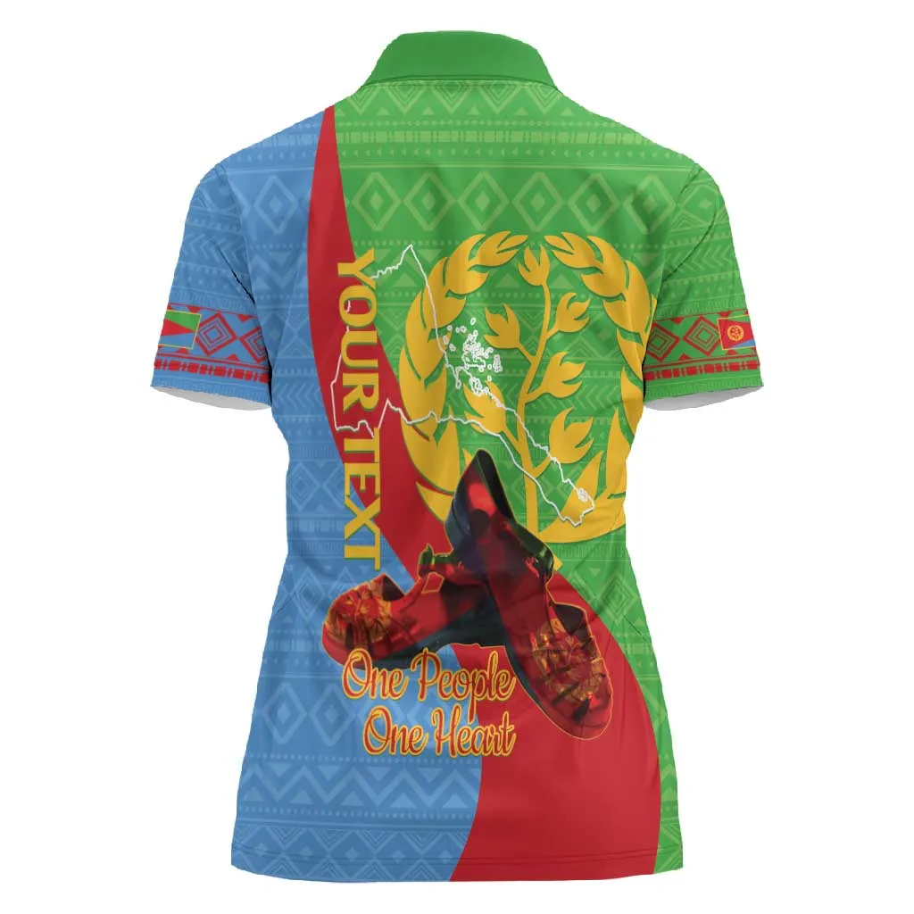 Personalised Eritrea Independence Day Women Polo Shirt Shida Shoes Olive Branch African Pattern LT14