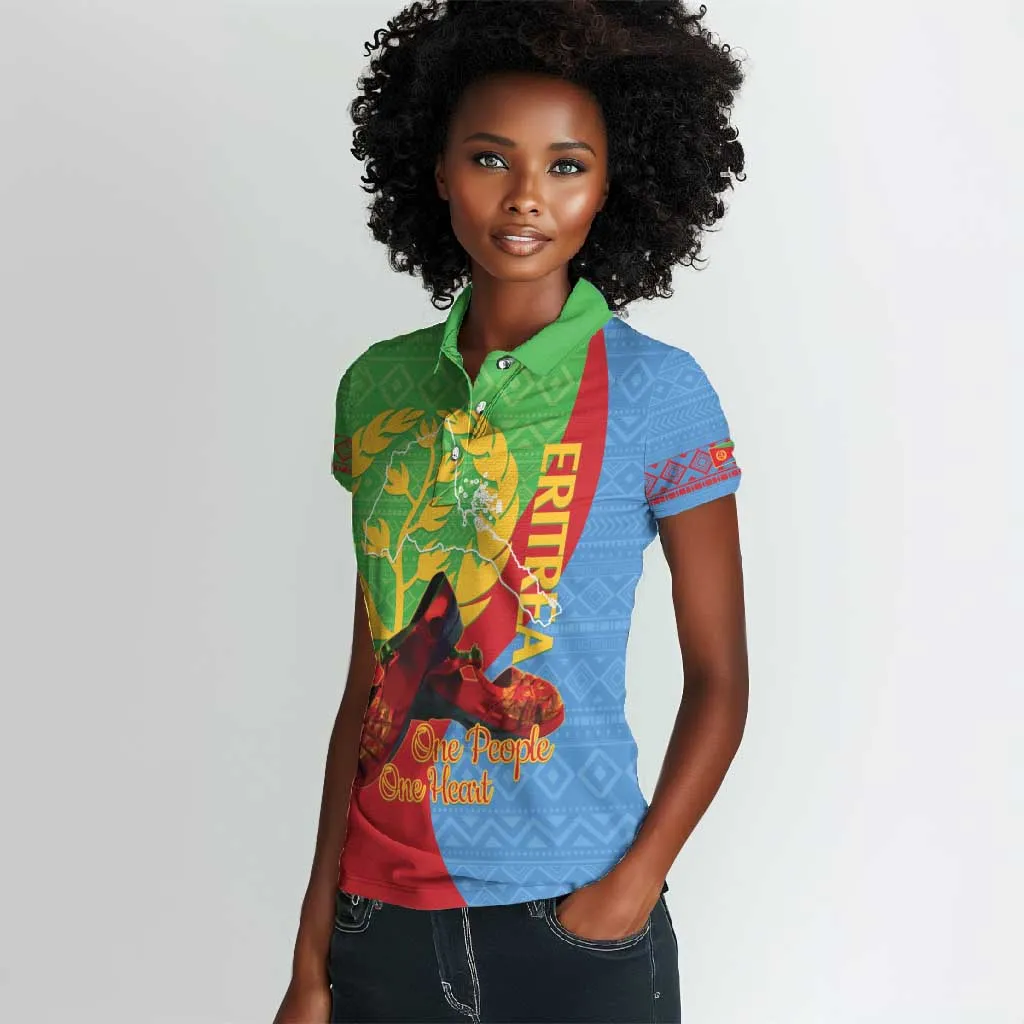 Personalised Eritrea Independence Day Women Polo Shirt Shida Shoes Olive Branch African Pattern LT14