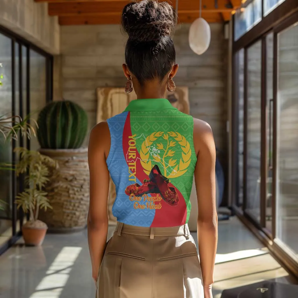 Personalised Eritrea Independence Day Women Sleeveless Polo Shirt Shida Shoes Olive Branch African Pattern LT14