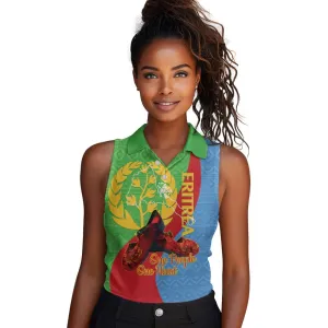 Personalised Eritrea Independence Day Women Sleeveless Polo Shirt Shida Shoes Olive Branch African Pattern LT14